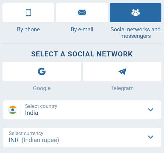 Social Networks Registration 1xBet