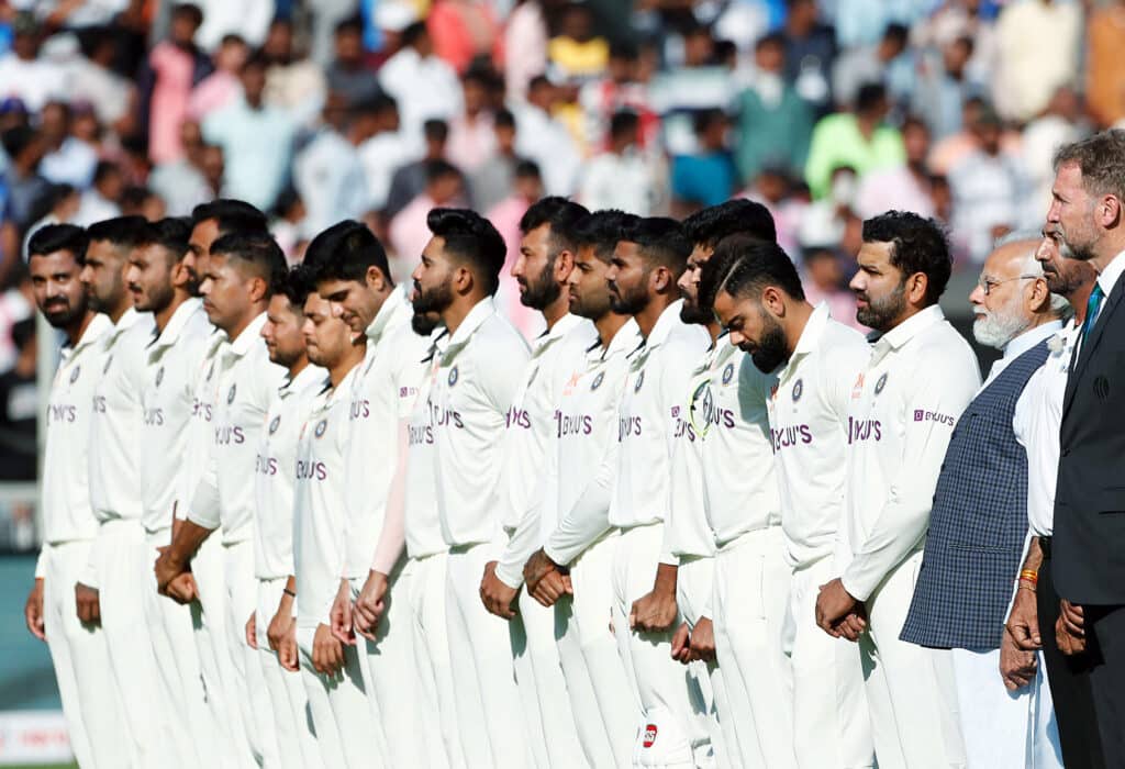 India Test Cricket Team lining up ahead of a match.