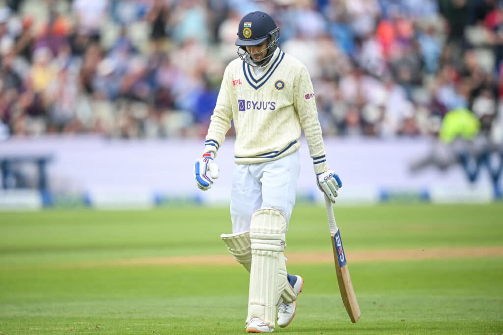 Shubman Gill leaving the field in a test match for India.